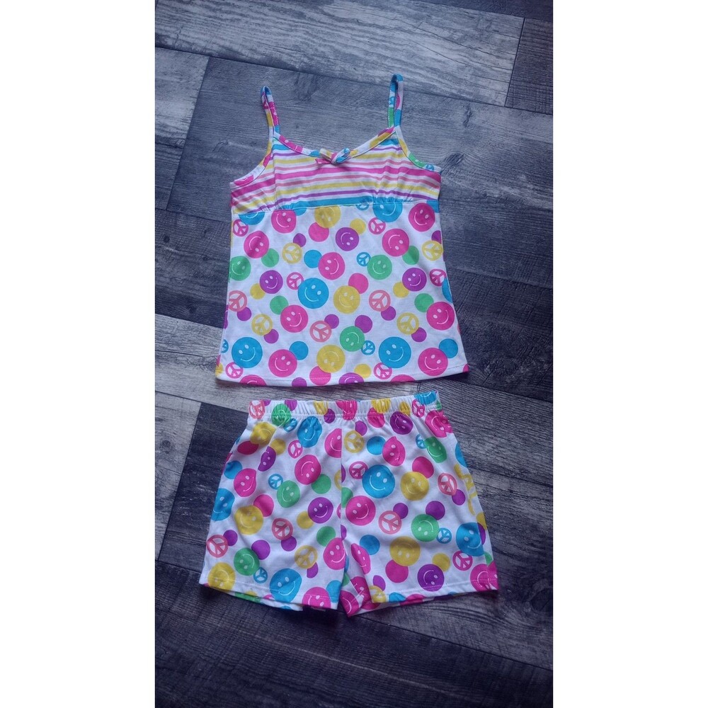 Komar Kids Girls  M 7/8 Colorful Smiley Face Shorts Tank Top Pajama Set, NWT